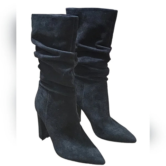 Marc Fisher Gomer Heeled Black Suede Boot Womens 7.5 NWT - Picture 1 of 11